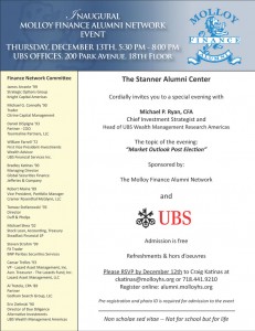 Inaugural Molloy Finance Alumni Network Event Flyer