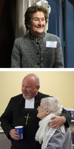 Mari Hart (top) and Mary Michels (pictured with Br. Dan O'Riordan '85) both attended #SMILE50