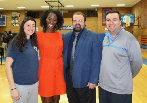 L-R: Catie Massowd '07, Angelina Waterman-Rienecker '07, President Richard Karsten '81, and Athletic Director Mike McCleary.