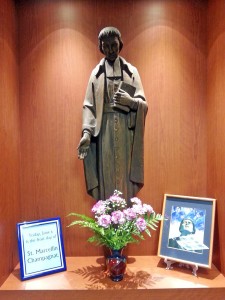 St. Marcellin Champagnat statue display outside Molloy's chapel.