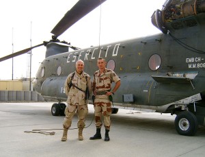 Gianni with Major Mafei of the French Army at the Kabul, Afghanistan Airport in 2005