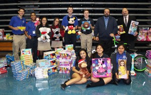 Campus Ministry with some of the 851 toys donated for children in need.