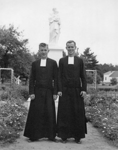 Brother Patrick Lally (left), age 21, with Brother Kevin Reynolds in Tyngsboro, MA, 1956. Marist Brothers Novitiate.